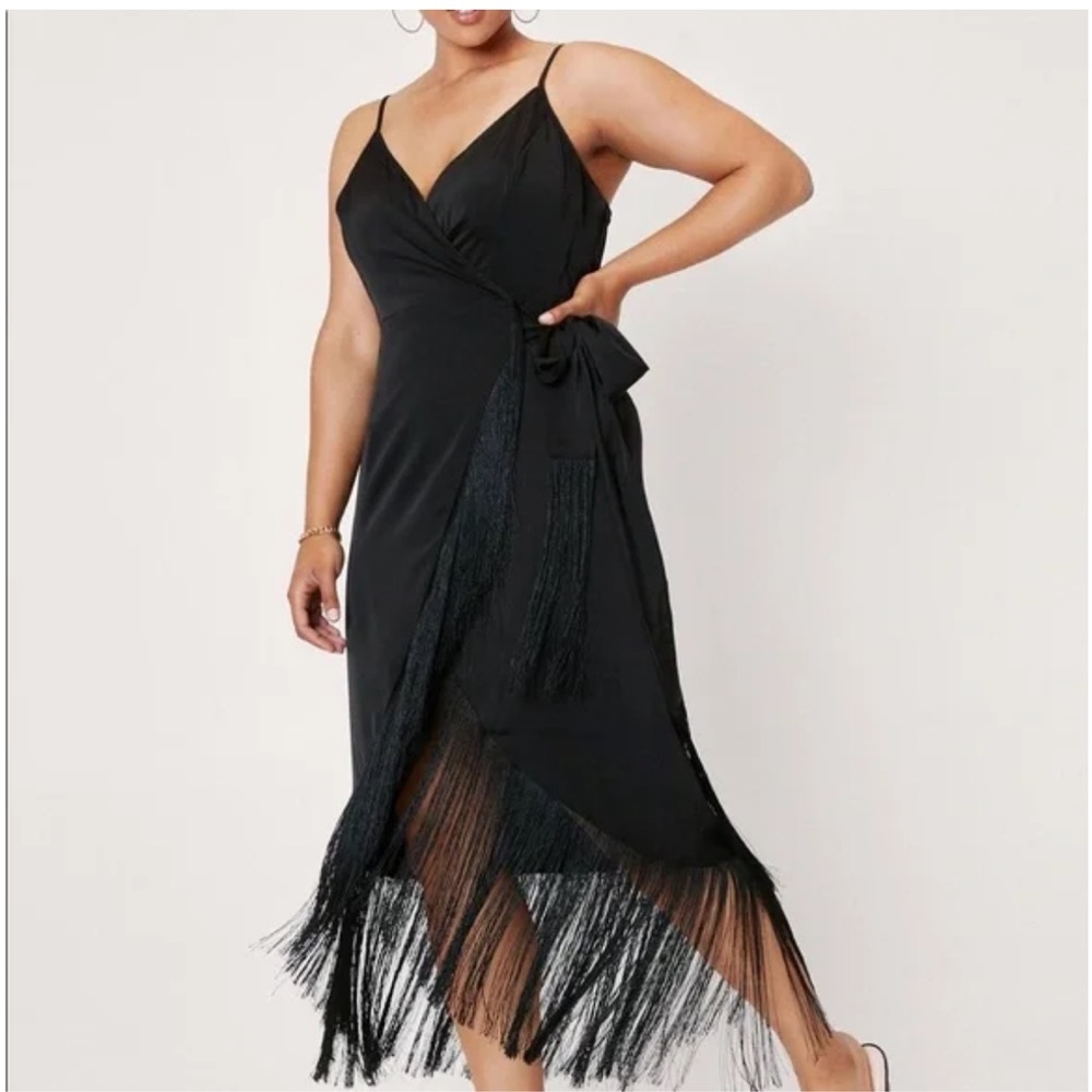 Nasty Gal Plus Size Black Sleeveless Fringe Cocktail Dress